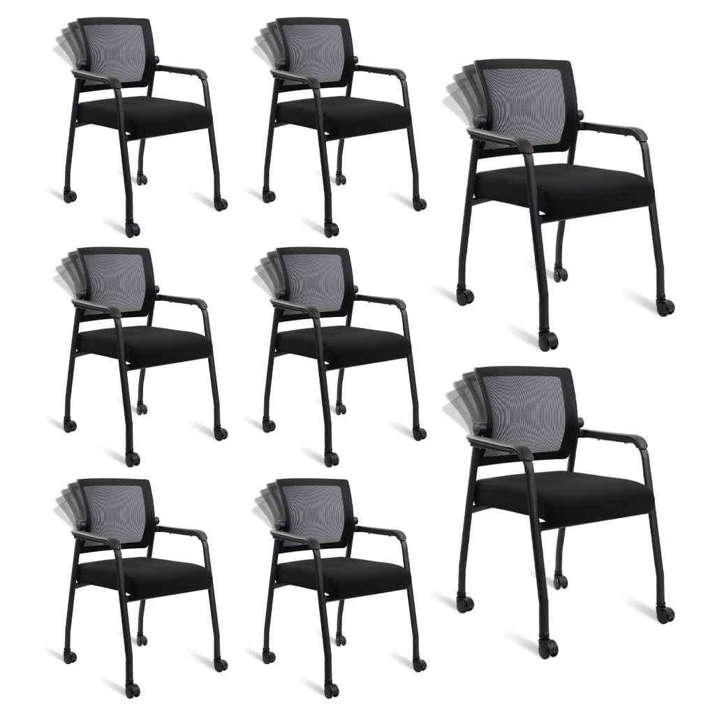 Klasika Waiting Room Chairs with Wheels, Adjustable Mesh Backrest, Desk Chair with Ergonomic Lumbar Support and Thickened Seats Cushion, 8 Pack