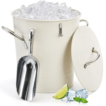 YOUEON 4L Ice Bucket with Scoop and Lid, Double Walled Insulated Wine Bucket Chiller with Carry Handles, Beverage Tub for Cocktail Party, Camping, BBQ, Indoor & Outdoor Use, White