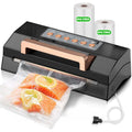 Powerful Suction Vacuum Sealer Machine,Commercial Fully Automatic Food Vacuum Sealer with Double Heat Seal,Dry & Moist Modes,Built-in Cutter,Bags Storage,Easy-Lock Handle,Include 2 Bag Rolls (Black)