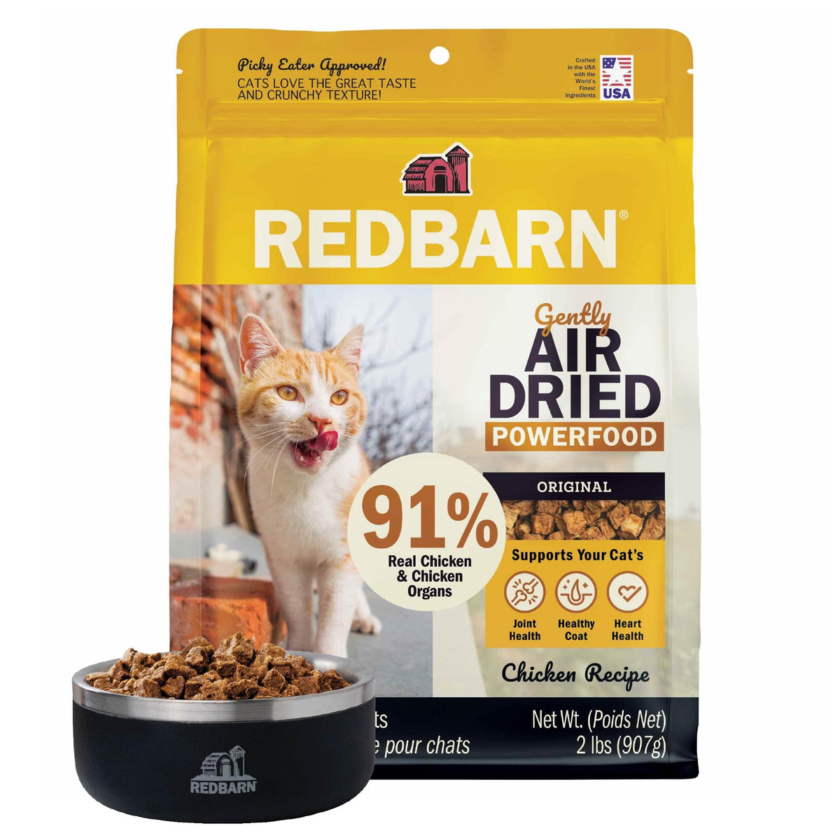 Redbarn Air Dried Powerfood for Cats with Real Chicken – Made in USA High Protein, Grain-Free Dry Cat Kitten Food Full Meal or Topper for Picky Eaters Supports Energy & Healthy Skin Coat – 2 lb Bag