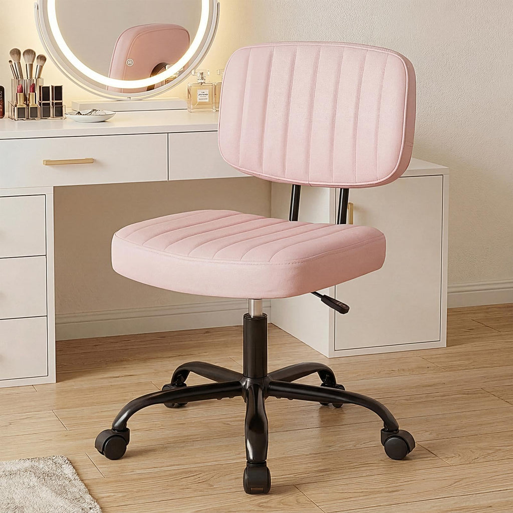 Dumos Armless Office Chair, Small Home Desk Chair, Lumbar Support, Compact, Pink