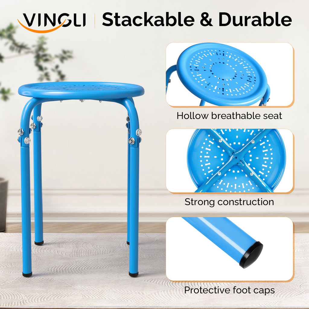 Vingli 6 Pack Round Metal Stackable Stools for Home Office, Blue