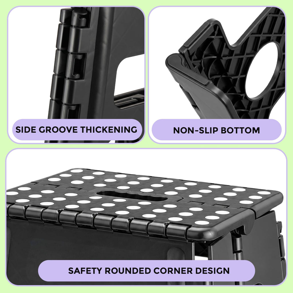 Dyforce Folding Step Stool 13 Inch,300lbs Foldable Stool for Adults & Kids, 13inch, Black