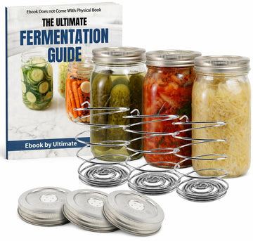 Ultimate Fermentation Kit to Make Probiotic Vegetables: Sauerkraut, Kimchi, Pickles w/FREE Digital Guide, 3 Fermenting Springs & Venting Lids for Easy Pickling in Wide Mouth Mason Jars (Not Included)