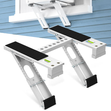 Air Conditioner Support Bracket: Heavy Duty with 2 Arms, Up to 220 lbs, Universal Window Units for 5,000 to 24,000 BTU, Anti-Slip AC Window Bracket with Level Indicator