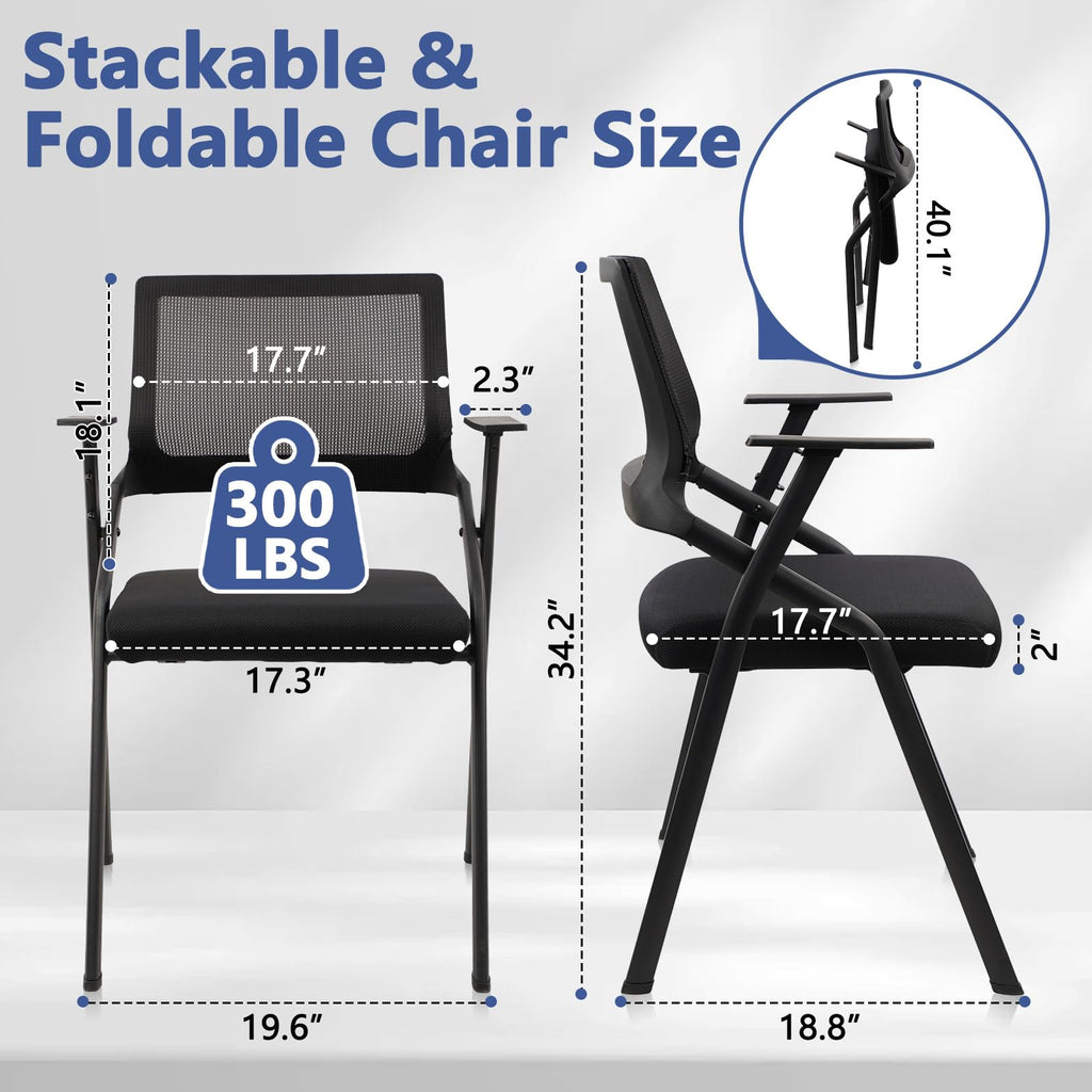 Clatina Stackable & Foldable Office Chairs with Ergonomic Lumbar Support and Thickened Seat Cushion, Folding Mesh Fabric Reception Guest Chair