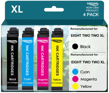 Remanufactured Replacement for Epson 822XL Ink Cartridges 822 | with Workforce Pro WF-3820 WF-3823 WF-4820 WF-4830 WF-4833 Printer (4Pack, Black Cyan Magenta Yellow)