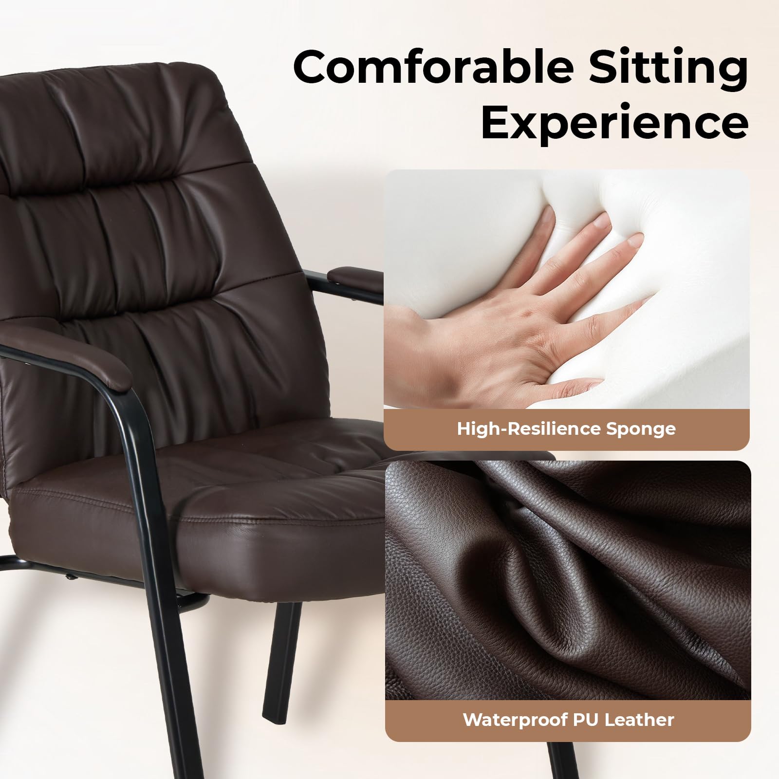 Olixis Waiting Room Chairs Set of 2, Guest Chairs No Wheels, 2 pack, Brown