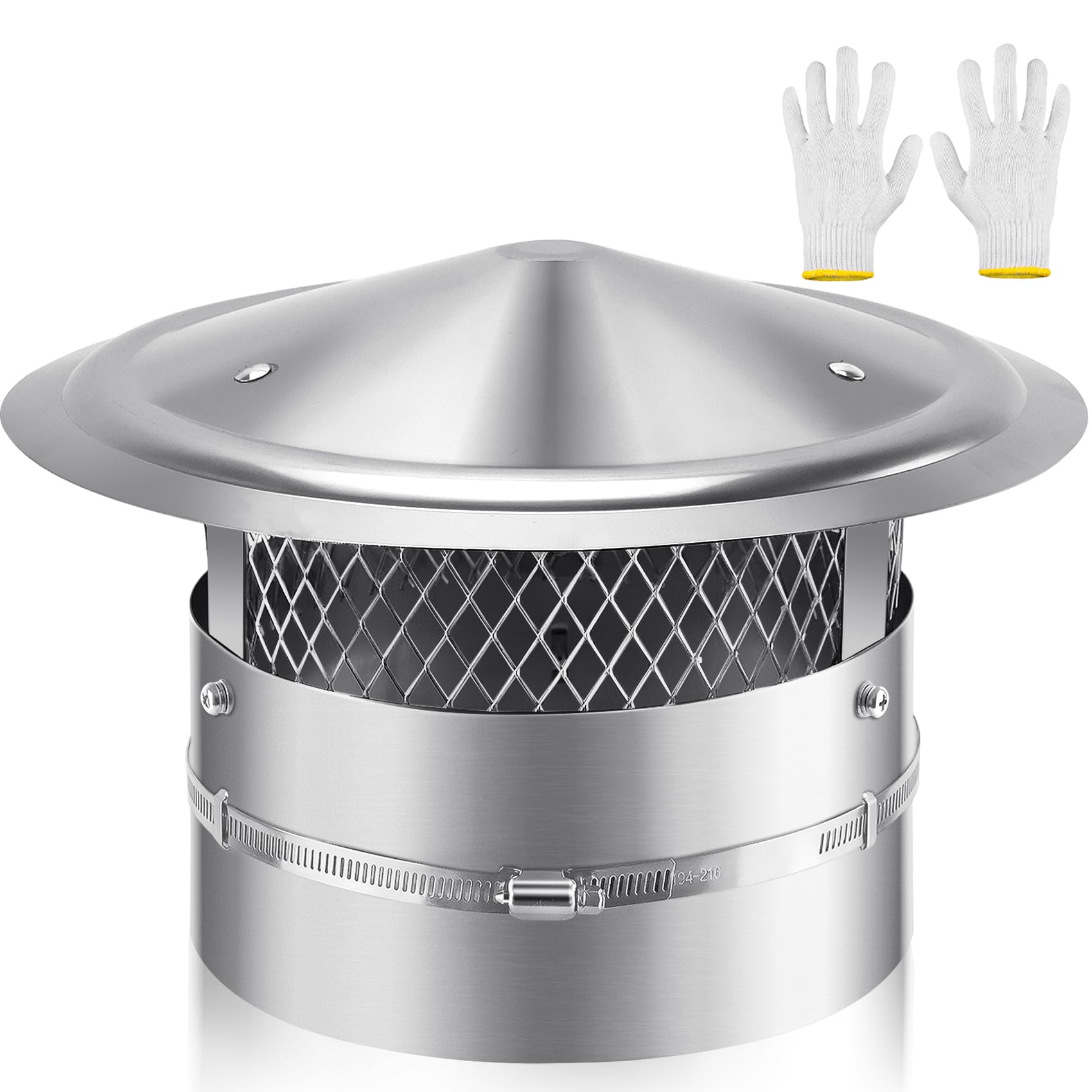 8 Inch Chimney Cap, 8" Stainless Steel Cone Top Chimney Cap with Screen, Adjustable and Reinforced Round Chimney Cap, Chimney Cover for Vents,Rain Cap for All-Round Chimney,8 Inch Round Chimney Cap