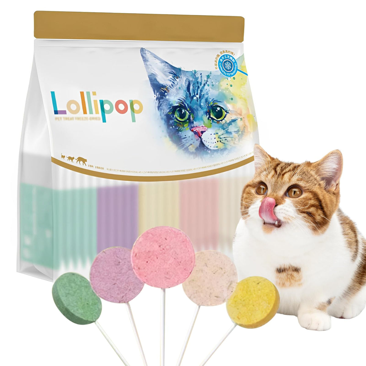 Lollipop Cat Treats, Freeze-Dried Lickable Snacks for Indoor Cats, Natural Soft Puree Wet Snacks Pops, Premium Cat Treats Lollipop Ideal for All Breeds and Ages Cats (Mixed (25 pcs))