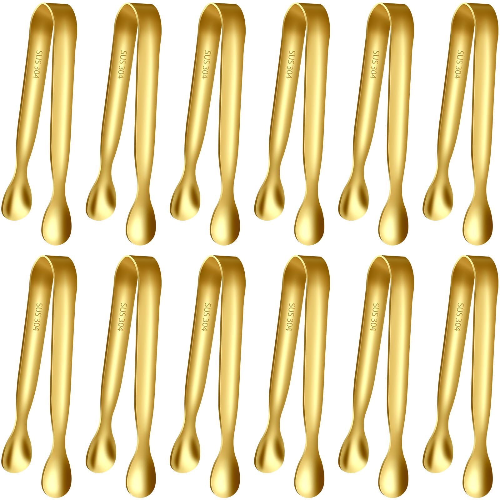HOTEC 12-Pack Mini Sugar Ice Tongs, Gold, 4.3 Inch, Stainless Steel | Serving Tongs, For Coffee Bar, Tea Party, Appetizers, Desserts, Buffet, Food-Grade, Dishwasher Safe