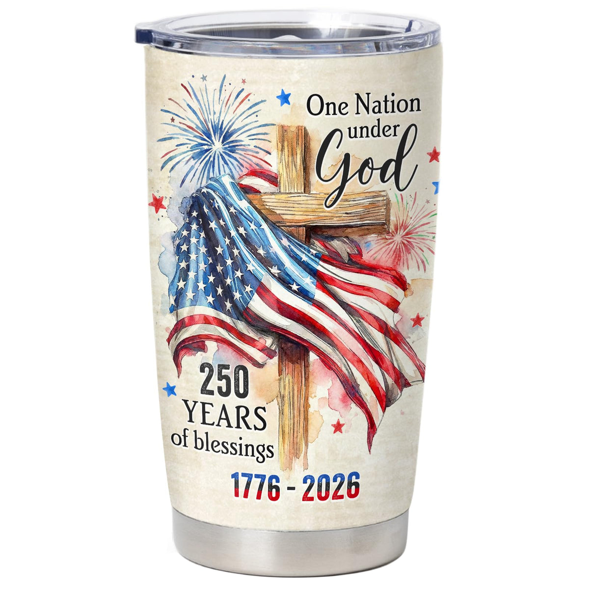 Tiny Detalles 250th Anniversary USA Tumbler For Women Men - One Nation Under God 20 Oz Insulated Stainless Steel Tumbler with Lid - Ideal Independence Day 4th of July Gifts for Friends, Coworkers