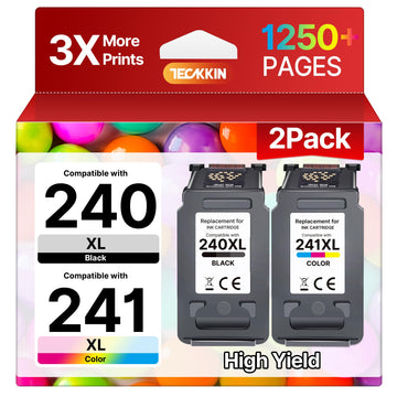 TECKKIN PG-240XL/CL-241XL Ink Cartridges Replacement for Canon 240XL 241XL Combo Pack 240 241 Printer Ink for PIXMA MG3620 MG3600 MG3120 TS5100 MG3220 MG3520 MG2120 MX472 (1 Black, 1 Tri-Color)