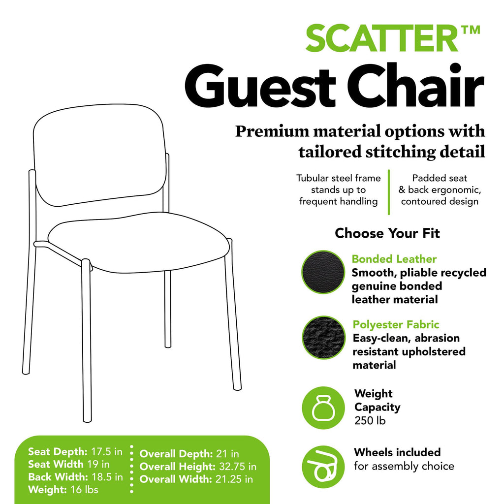 Hon Scatter Guest Chair, Armless Office Chairs, Fabric, Black, Small, Black - Fabric Back - Armless