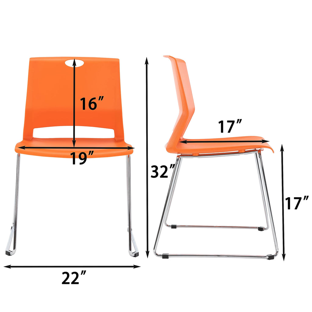 Sidanli Orange Stacking Chairs for Classroom, Plastic Stackable Chairs for Conference Room, Orange Chairs Set of 4., 22 inches x 21 inches x 32
