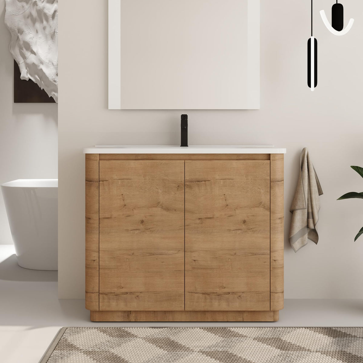 40 Inch Bathroom Vanity with Sink, 40" Freestanding Bathroom Vanity, Premium Plywood Wooden Cabinet with Soft Close Doors, Modern Floor Stand Cabinet Set, White Ceramic Sink Top