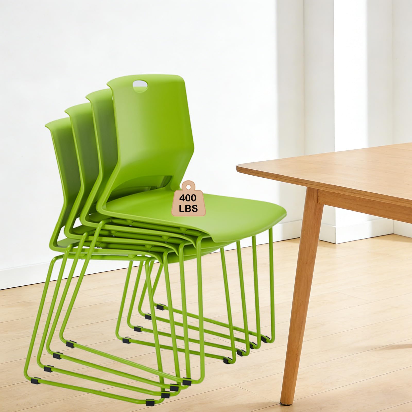 Green Stackable Chairs Set of 4 for Waiting Room Conference Church Lobby