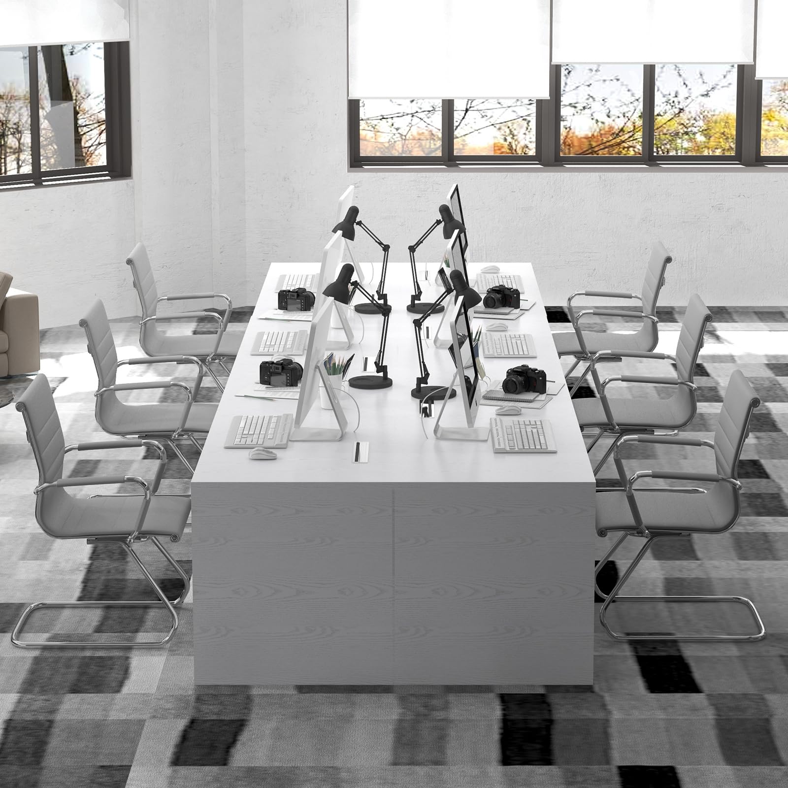 Dm Furniture Conference Room Chairs Set of 4, Waiting Room Chairs with Arms, Faux Leather Reception Chairs No Wheels, Office Guest Chairs with