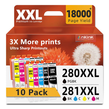 Ankink 10 Pack 280XXL 281XXL Ink Cartridges Replacement for Canon 280 281 Ink Cartridge PGI-280XXL CLI-281XXL for TR8620a TR8520 TR8620 TR8600 TR7520 TS6120 TS6220 TS8220 TS6320 TR8622 Printers