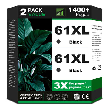 61XL Black Remanufactured Ink Cartridge Replacement for HP 61 Ink 61 XL HP61 HP61XL HP61 XL Black for Envy 4500 5530 4502 4501 5535 OfficeJet 4630 4635 DeskJet 2540 2542 1000 1010 1510 Printers 2 Pack