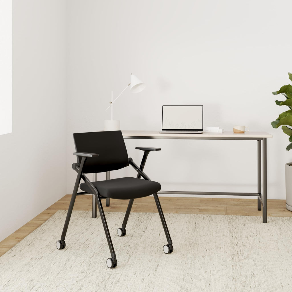 Brobriyo 2 Pack Stackable Conference Room Chairs with Wheels and Paddle, Ergonomic Mesh Back and Arms for Meeting, Conference, Reception,