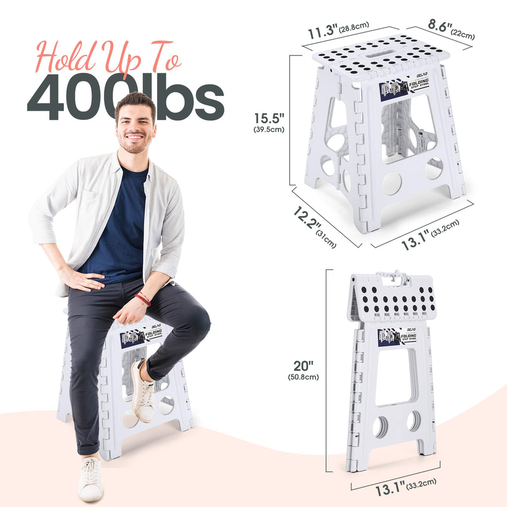 Delxo 16 Inch Folding Step Stool,foldable Step Stool for Adults White