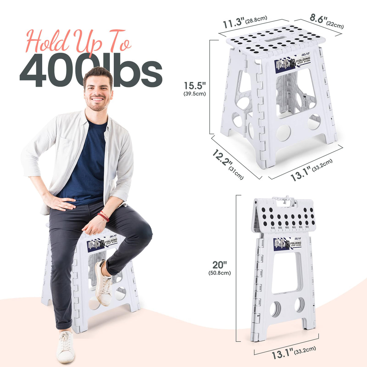 Delxo 16 Inch Folding Step Stool,foldable Step Stool for Adults White