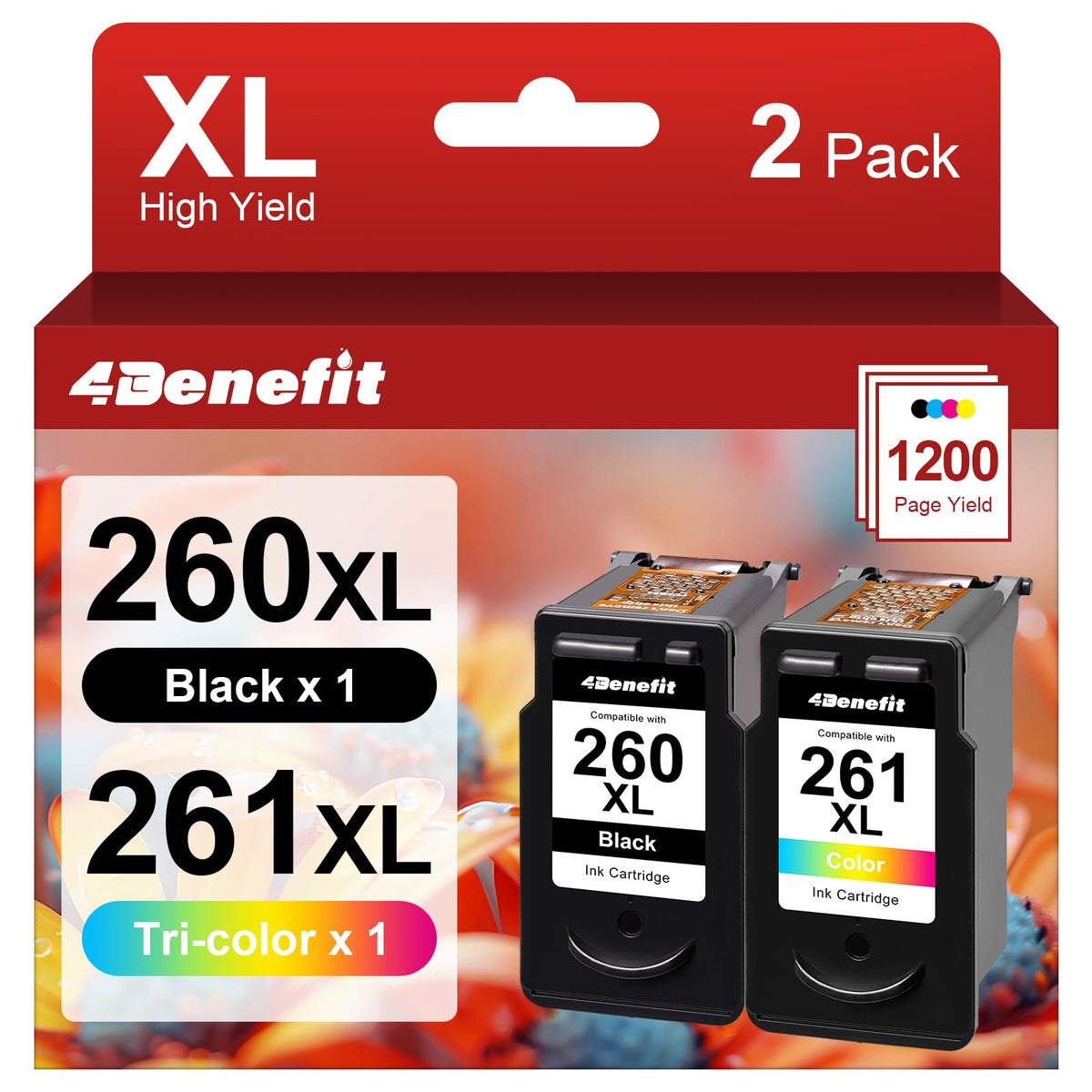 PG-260XL/CL-261XL Black/Tri-color High Yield Ink Cartridges 260XL 261XL Ink | PG260XL CL261XL Replacement for Canon 260XL 261XL Combo Pack of 2 for Pixma TS6420 TS6400 TR7020 TR7000 TS5300 TS5320 Printer