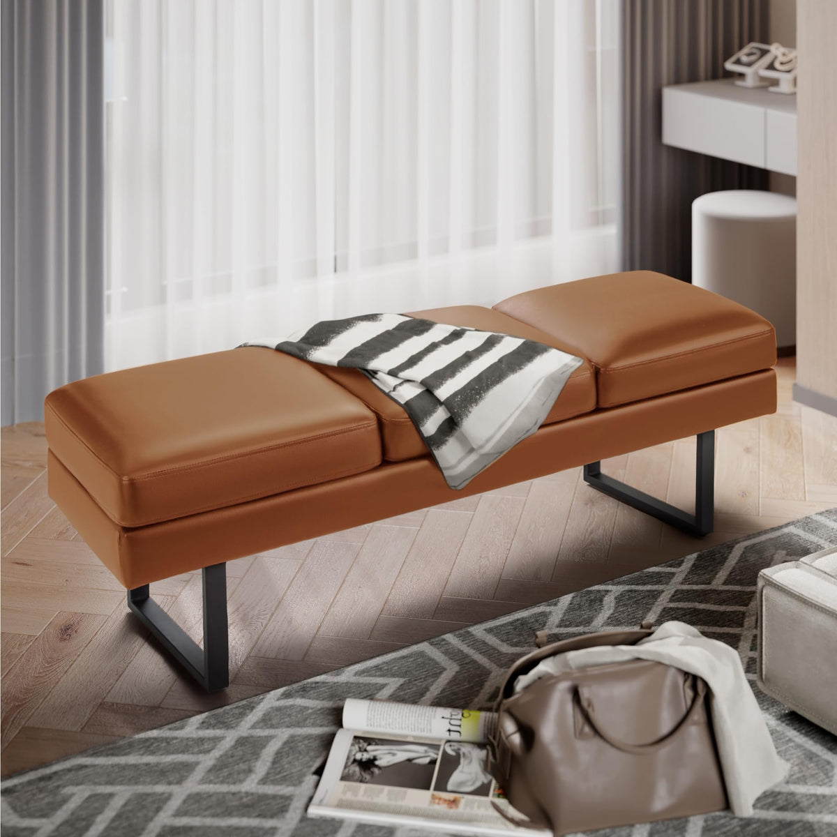 Furmax 59.6 Inches Waiting Room Chairs - 3 Seats Faux Leather Office Guest Chair - Conference Room Upholstered Reception Bench - Lobby