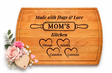 Personalized Mother’s Day Gift for Mom, Wife or Grandma - Custom Engraved Wood Cutting Board with Kids or Grandkids Names - Gift for Nana Mimi Gigi