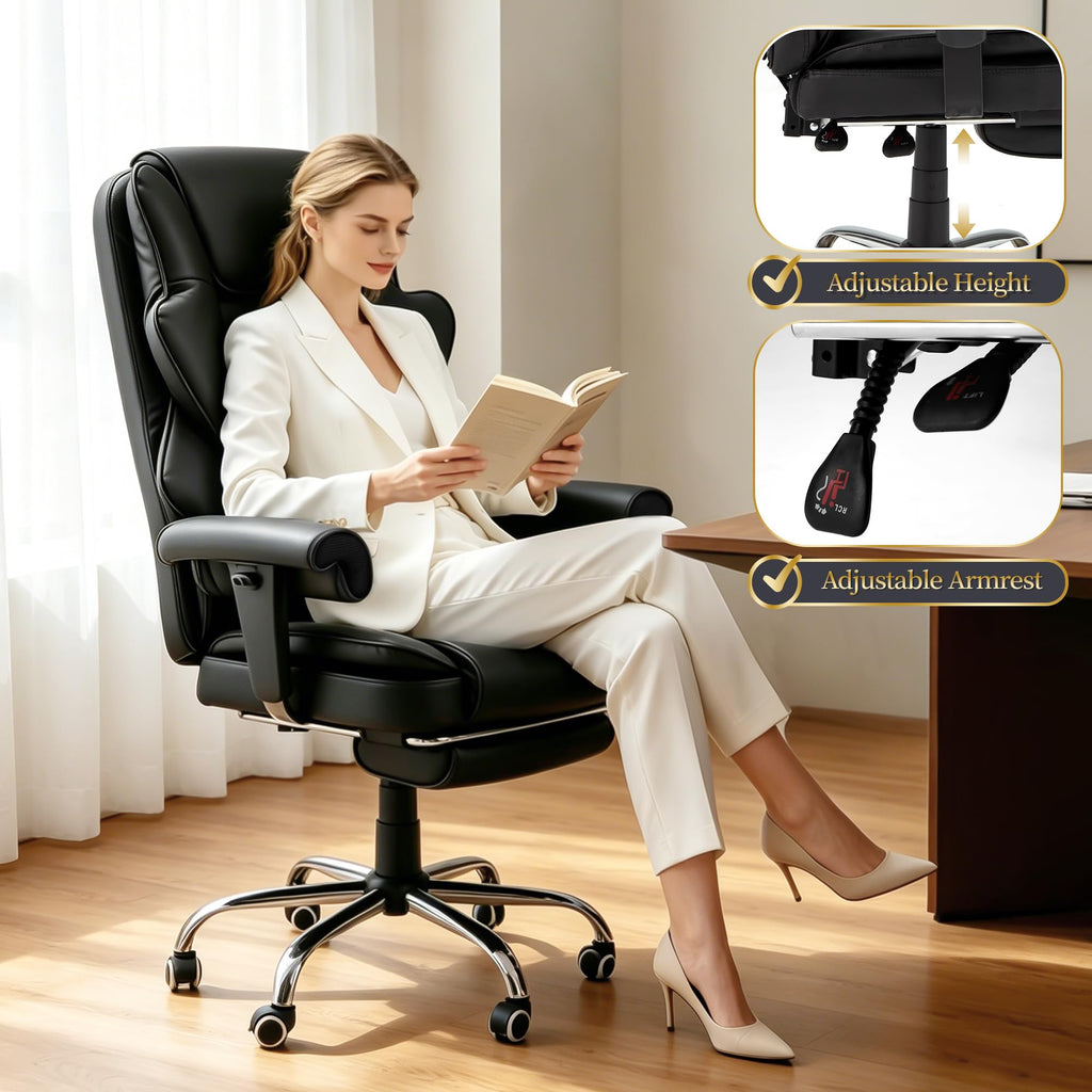 Heated Recliner Office Chair with Massager, Footrest, Height Adjustable Arm, Black