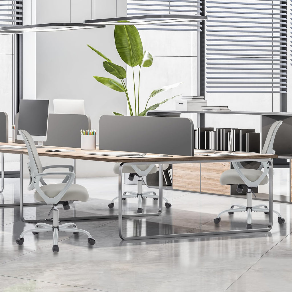 Sweetcrispy Executive Home Office Chair, Mesh Office Chair, Grey, 18.5"D&Fixed Arm-Plus