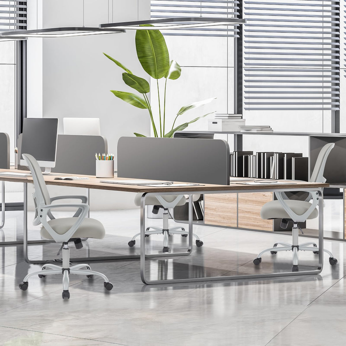 Sweetcrispy Executive Home Office Chair, Mesh Office Chair, Grey, 18.5"D&Fixed Arm-Plus
