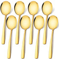 Stainless Steel Serving Spoons Large 9.2-Inch Gold Serving Spoon 8-Piece Big Serving Utensil Set for Buffet, Parties, Catering - Dishwasher Safe(8-Pieces, Gold)
