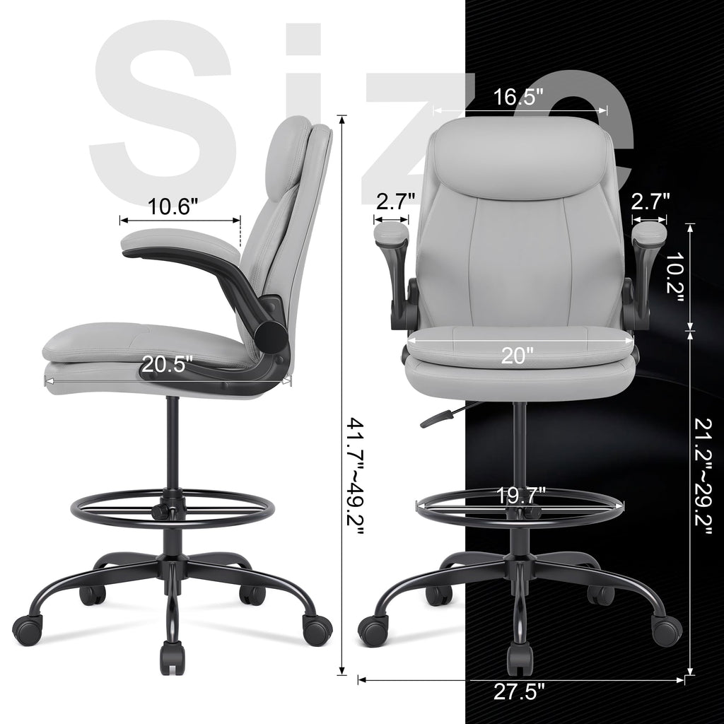 Misolant Leather Drafting Chair, Tall Office Chair for Standing Desk, High Executive Office Chair with Adjustable Height and Flip-up Armrest
