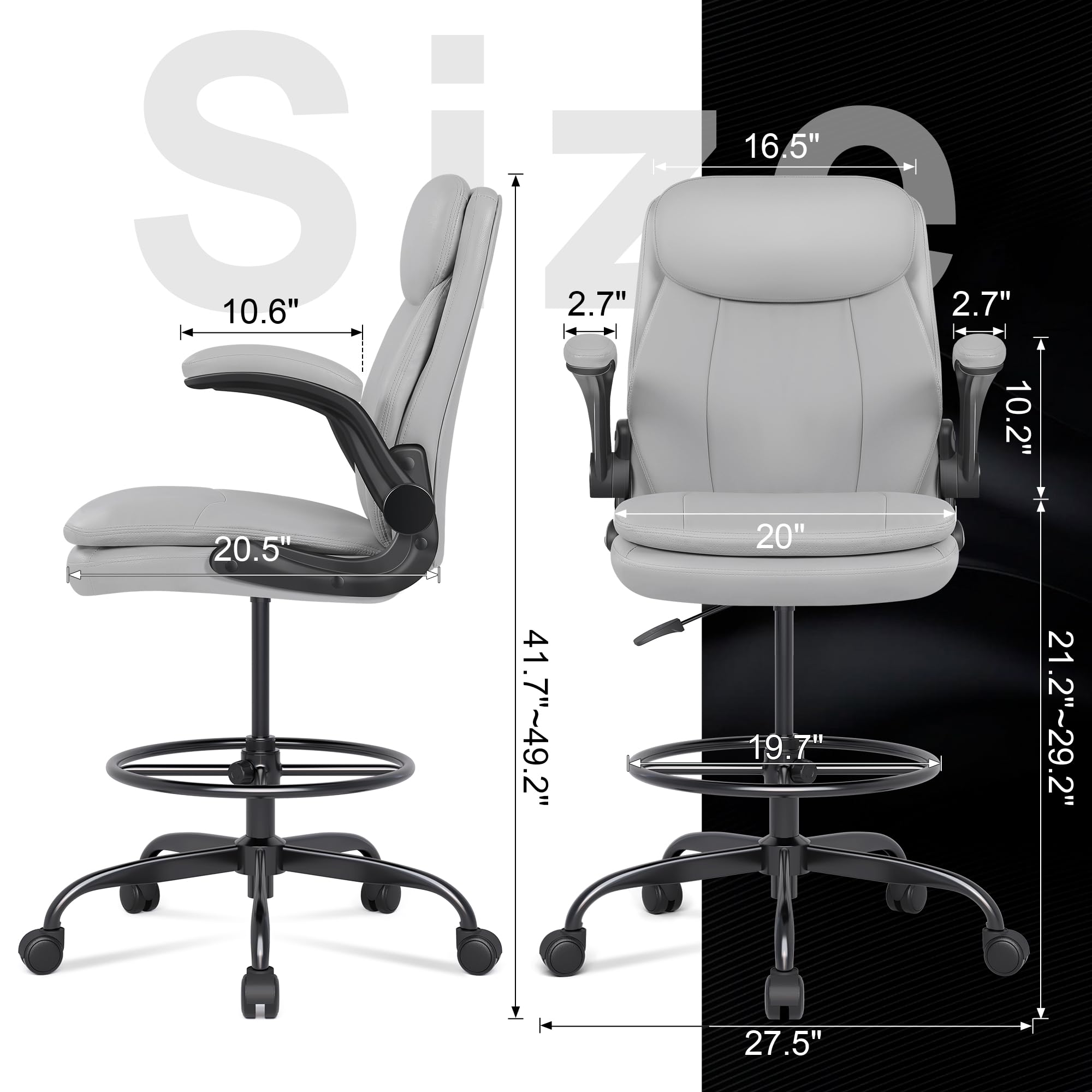 Misolant Leather Drafting Chair, Tall Office Chair for Standing Desk, High Executive Office Chair with Adjustable Height and Flip-up Armrest