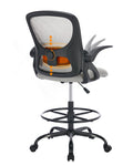 Lukkdys Drafting Chair with Arms, Tall Office Chair for Standing Desks, 10.6" W x 20.9" D x 20.9" H, Grey&black