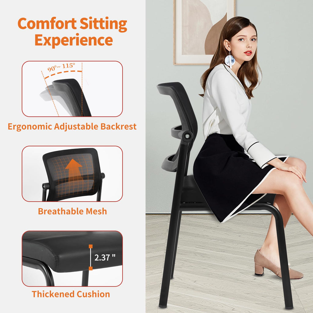 Clatina Stacking Chairs 9 Pk, Adjustable Backrest Stackable Mesh Office Waiting Room Armless Chair with Wheels for Guest Reception Conference