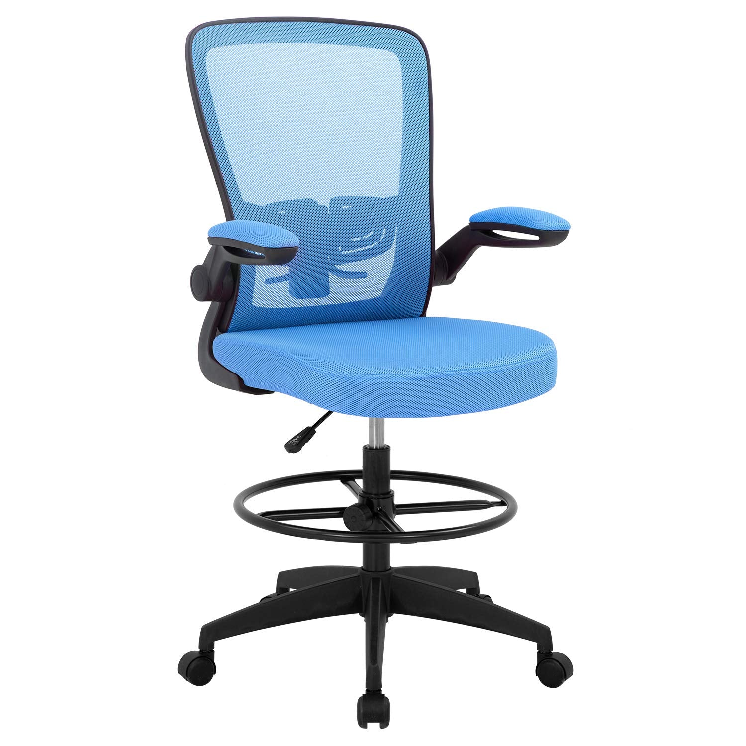 Bestoffice Drafting Chair Tall Office Chair Adjustable Height with Lumbar Support Arms Footrest Mid Back Standing Desk Chair Swivel Rolling