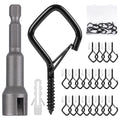 RELBRO Q Hanger Hooks, 2.2 Inch Metal Screw Hooks with Safety Buckle, Heavy Duty, Weatherproof, Black, 20 Pcs