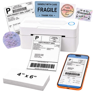 Bluetooth Thermal Shipping Label Printer, 4x6 Wireless Thermal Label Printer for Small Business, Compatible with Android, iPhone, Windows & Mac, White