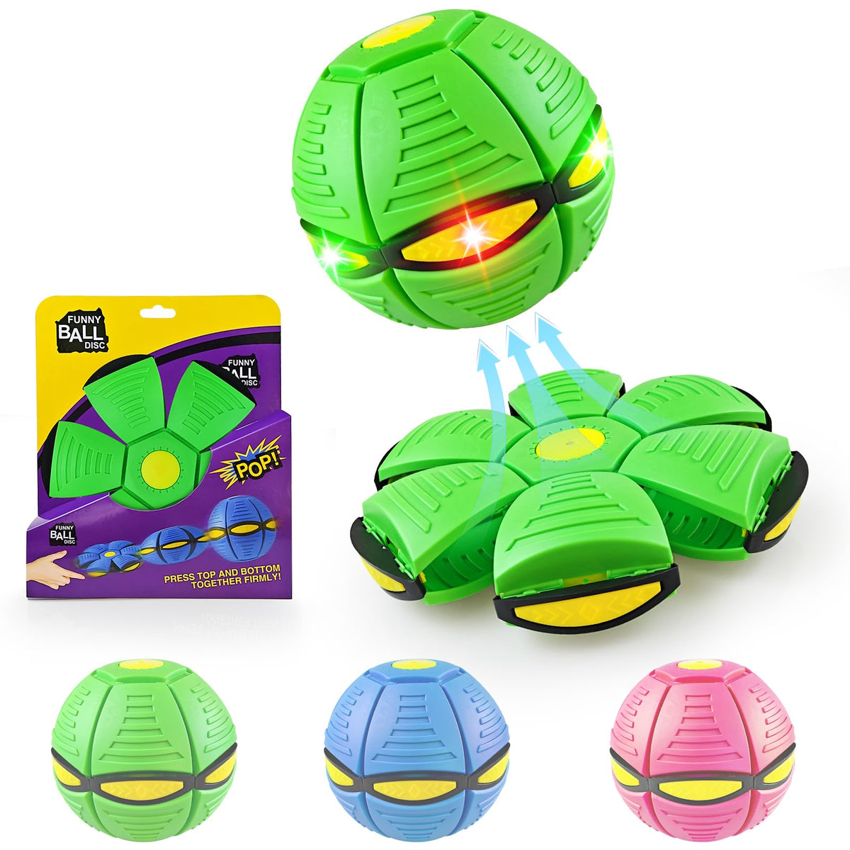 Magic Bouncing Ball 6-Light Dual Form – Pop up, Meta Ball Metaball Transforming Design – Flying Saucer Bouncy – Interactive Bouncing Balls for Parent-Child Interaction – Gift Pack –Green