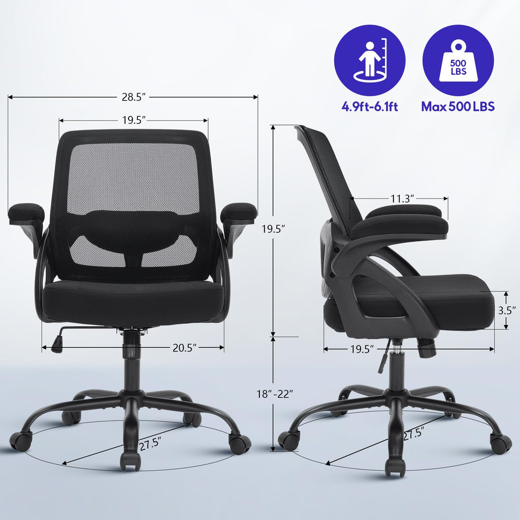 Big and Tall Ergonomic Office Chair 600lbs,heavy Duty Rocking Chair with Flip-up Arms, Computer Mesh Desk Chair Extra Wide Seat,executive