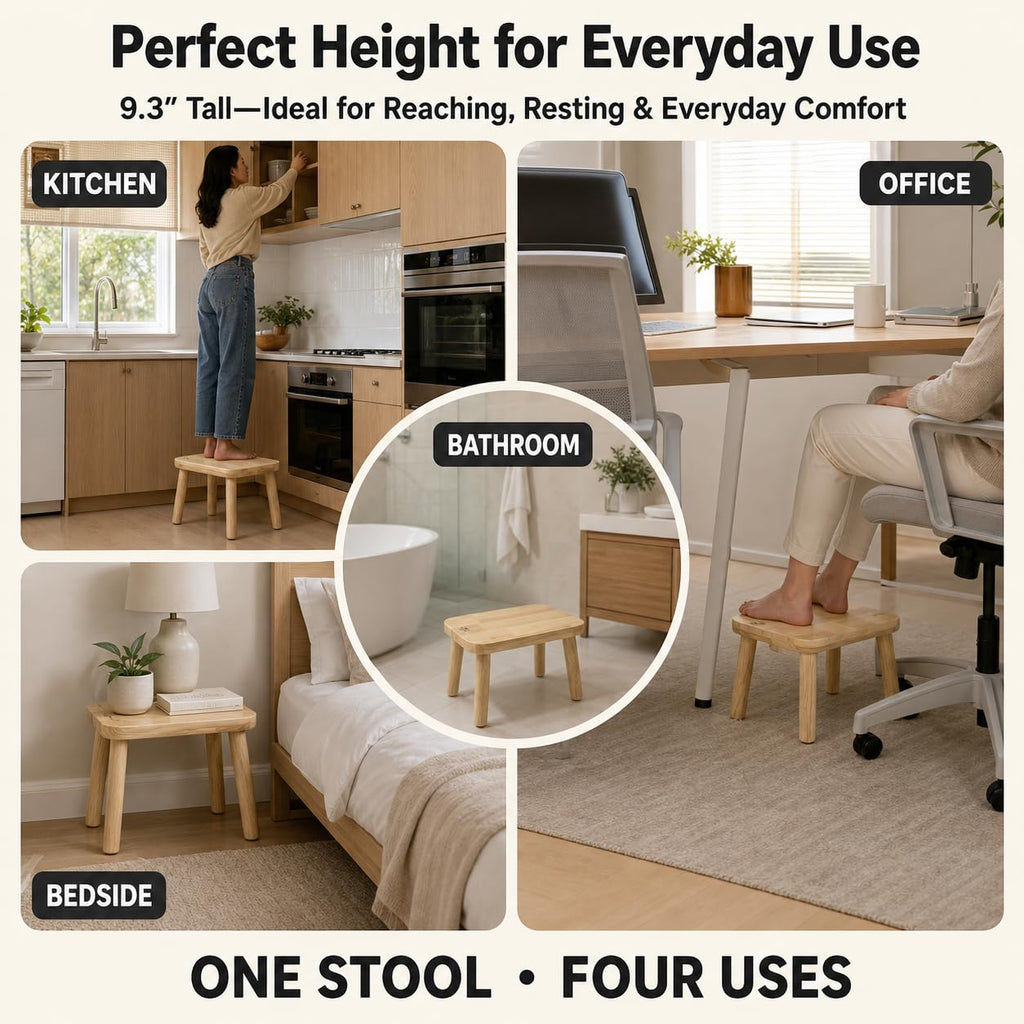 Bee&oak 13.4 Inch Heavy Duty Wooden Step Stools for Adults - Non Slip, 300 Lbs Capacity, Easy Assembly - Ideal Step Stool for High Beds,