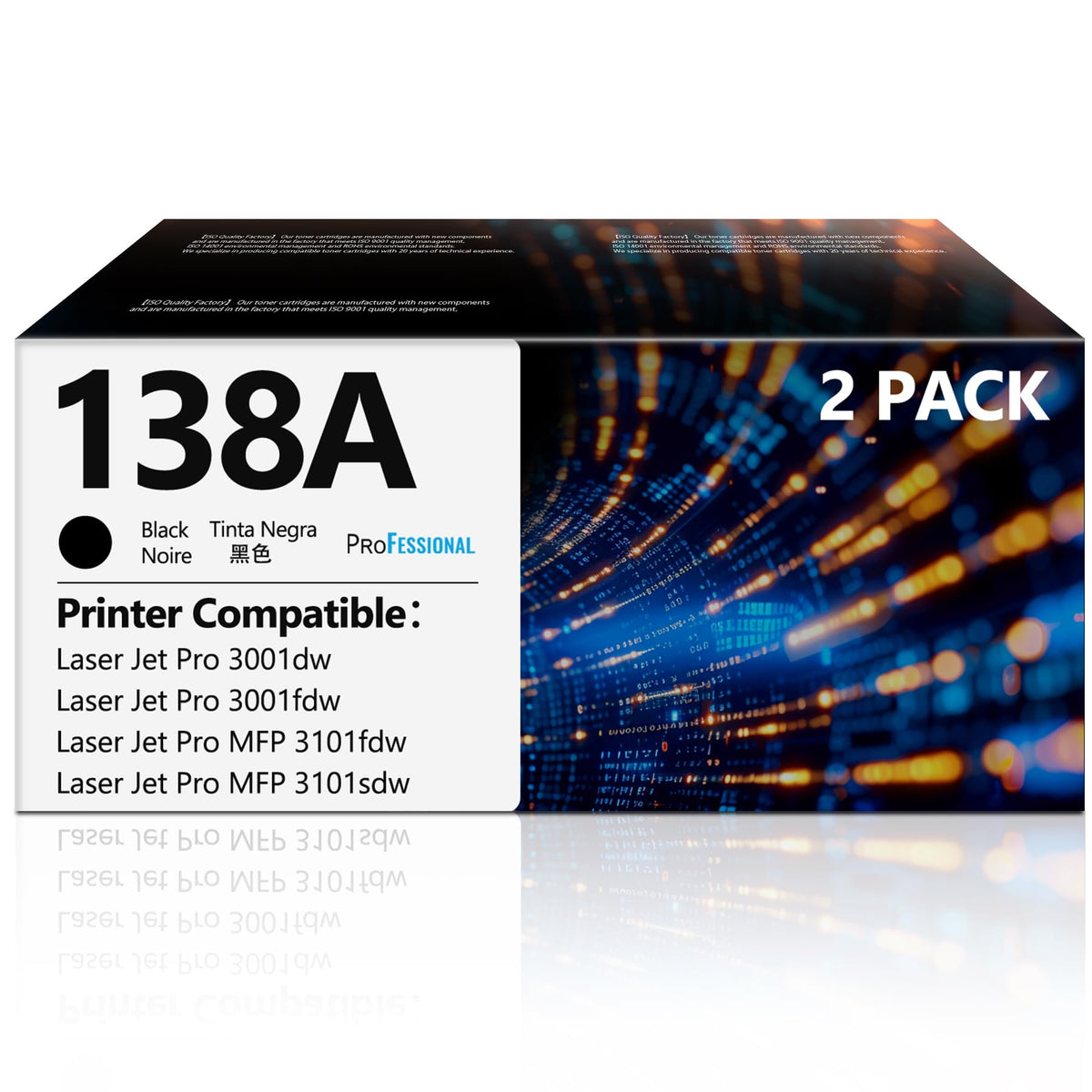 138A Toner Cartridges Black 2 Pack Pro MFP 3101fdw Replacement for HP138A 138A W1380A 138X W1380X Black Toner Compatible with HP Laser Jet Pro 3001fdw 3001dw MFP 3101fdw Printer 138A Ink (2 Black)