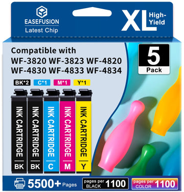 Latest Chip Remanufactured Ink Cartridges Replacement for Epson 822XL 822 XL Ink Cartridges Combo Pack High Capacity Ink Works with WorkForce Pro WF-3820, WF-3823, WF-4820, WF-4830, WF-4833 (5-Pack?
