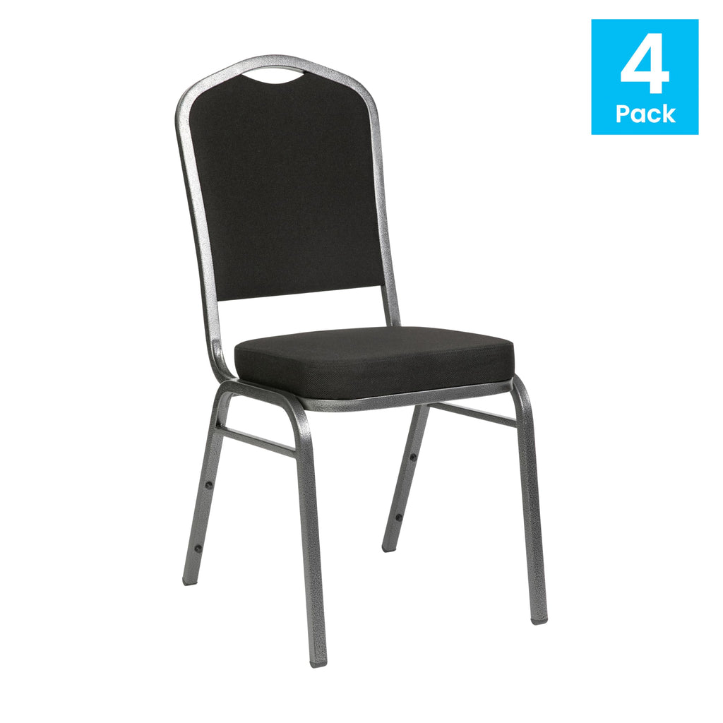 Flash Furniture Hercules Crown Back Stackable Banquet Chair, Silver, 4-pack, Set of 4, Black Fabric/silver Vein Frame