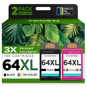 TESEN 64XL Ink Cartridges Black and Color Replacement for HP Ink 64 64XL Ink Cartridge Combo Pack Work with HP Envy Photo 7855 7155 7858 7975 7800 7900e 7164 6252 6255 Tango Printer (2 Pack)