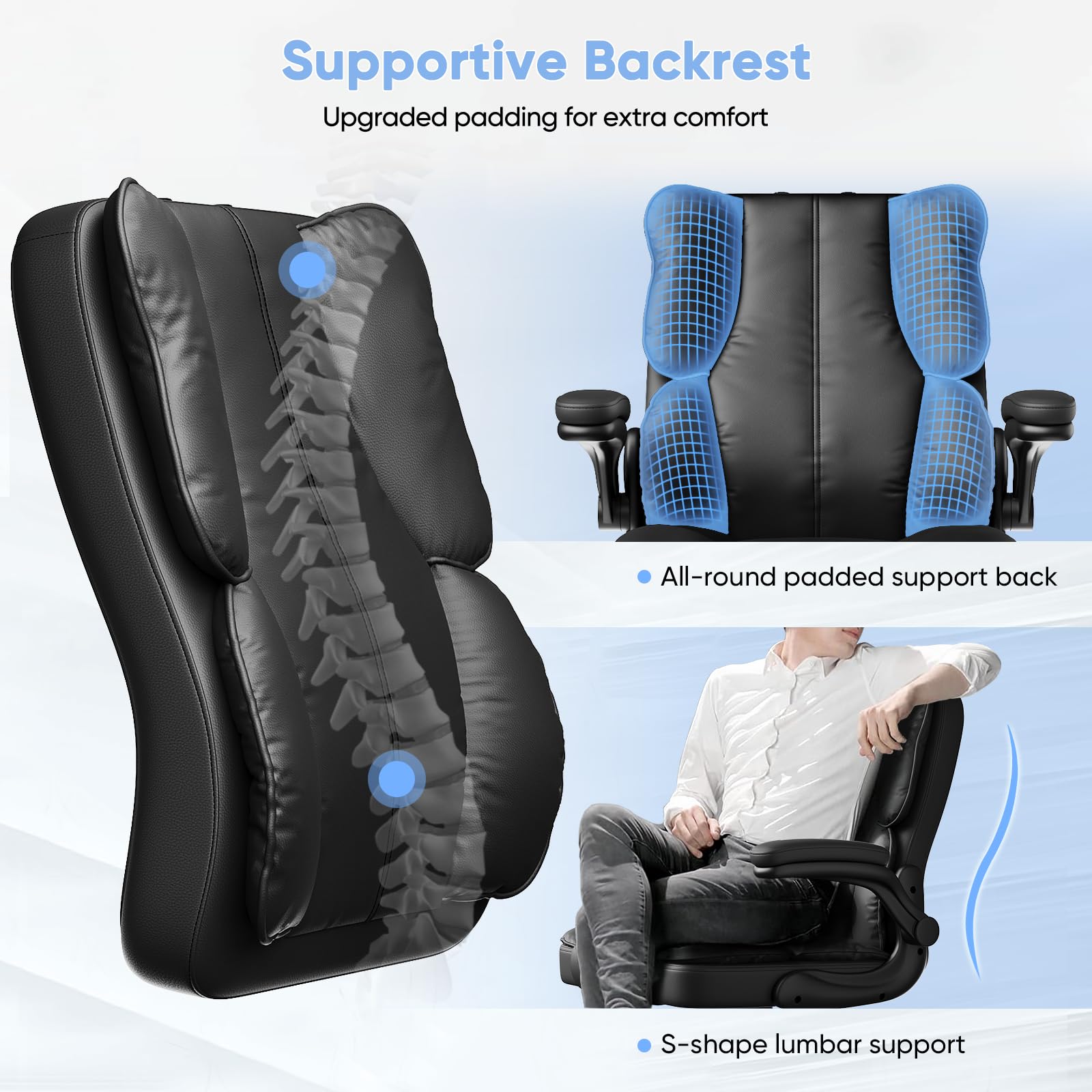 Kensaker Managerial Executive Chair with Adjustable Headrest, 23.2" X 12.8" X 20.6", Black