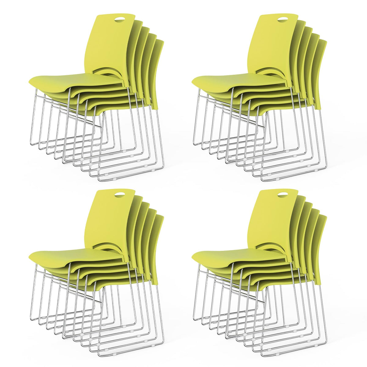 Vingli Stacking Chairs Set of 20 Stackable Office Chairs with Metal Sled Base, Ergonomic Plastic Seat, Stacking Chairs for Waiting Room Break